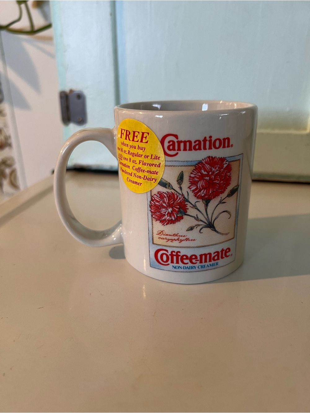 93 Carnation Coffeemate Ceramic Mug - White with Red Floral Logo